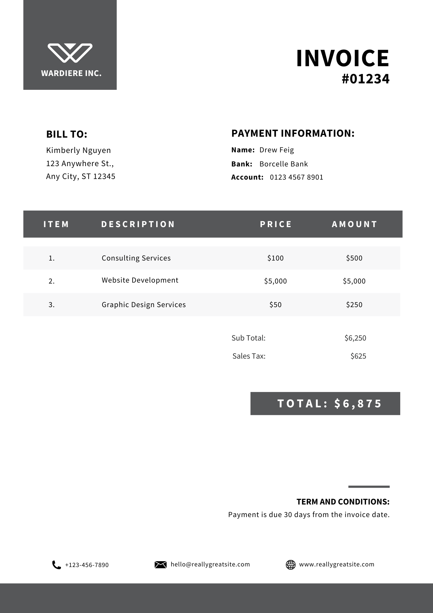 Doczap PDF to API conversion example - Invoice template with dynamic fields highlighted for API integration